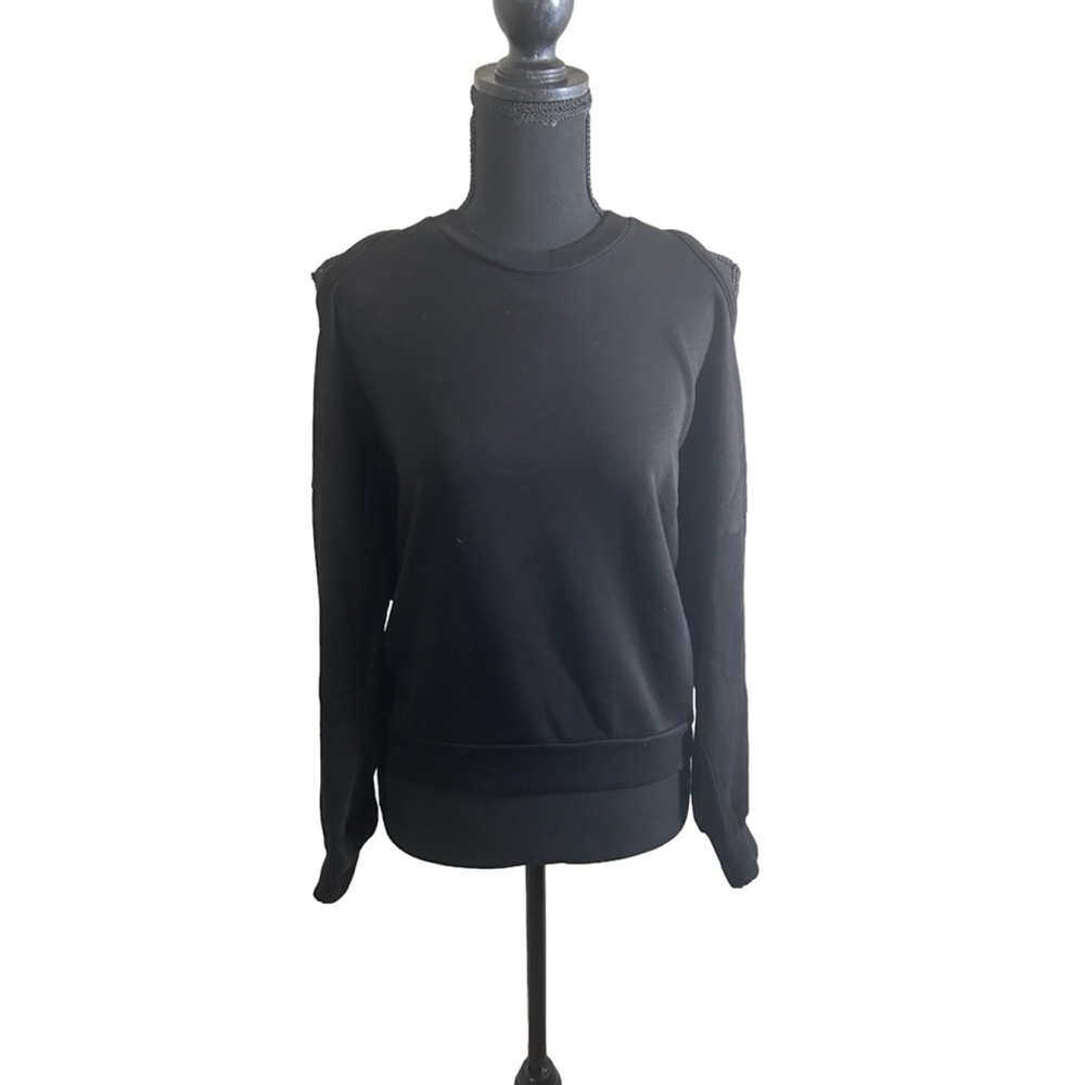 Lanston Women's Black Cold Shoulder Sweatshirt with Open Back, Size S
